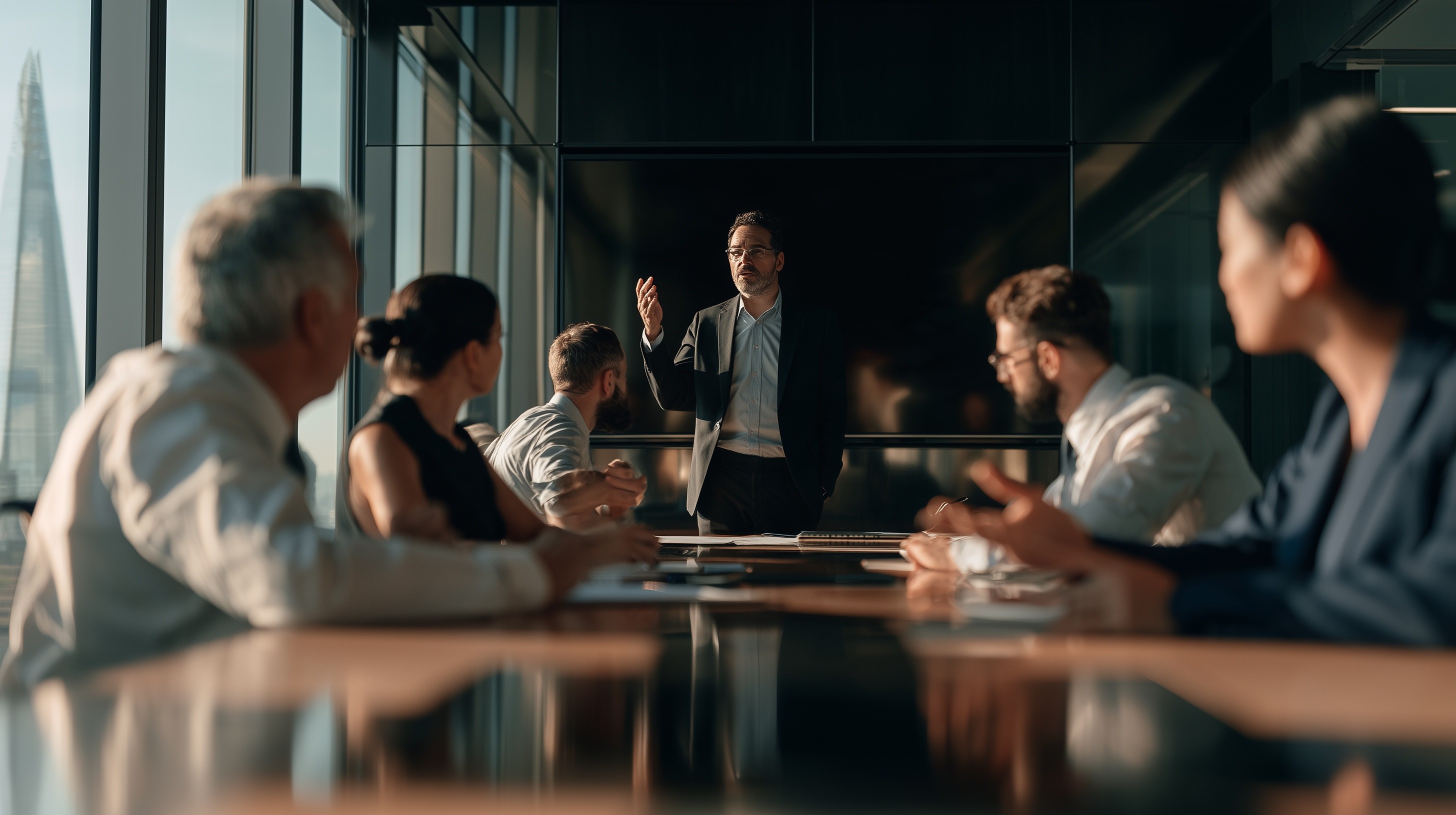 People in discussion around a meeting table